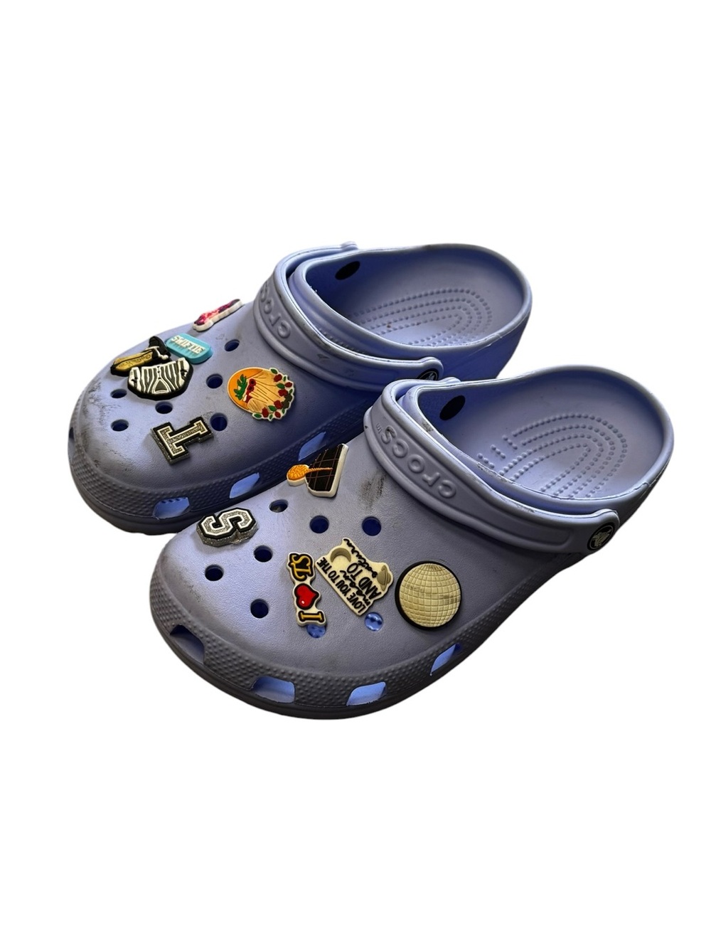 CROCS Unisex Light Lavender Clogs with Fun Jibbitz Charms Women Size 10 Men 8 - Picture 3 of 5